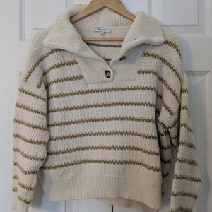 Madewell Cream and Tan Cowl Neck Sweater
